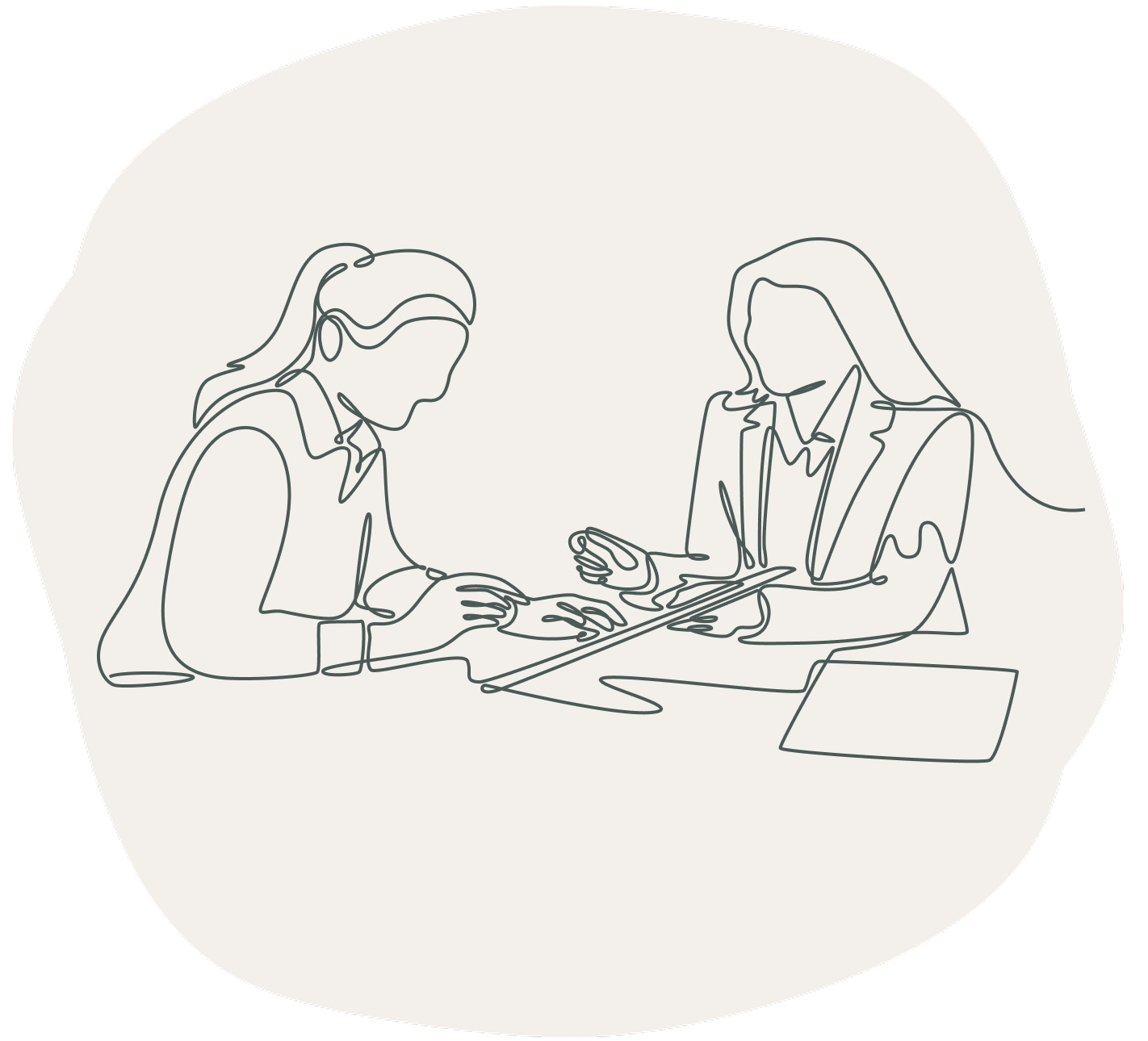Line illustration of person working with social worker